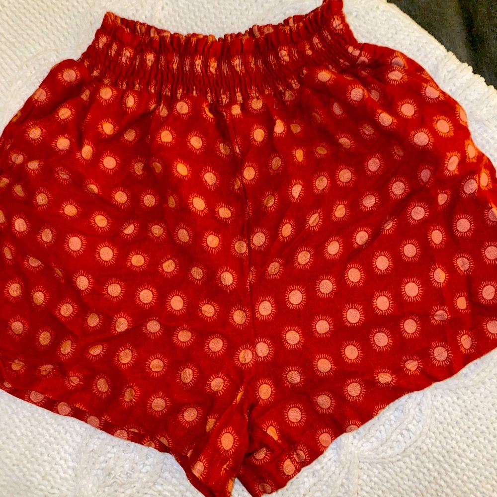 WOMENS RUST ORANGE CLOTH SHORTS